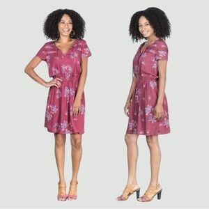 Matilda Jane NEW Art Class Short Sleeve Dress Large Pink Floral Lace Accent NWOT